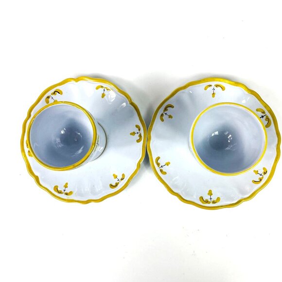 Cantagalli Florence Italy Double Egg Cups With Plates Set Of 2 Ceramic Ivy Vine - Picture 2 of 7